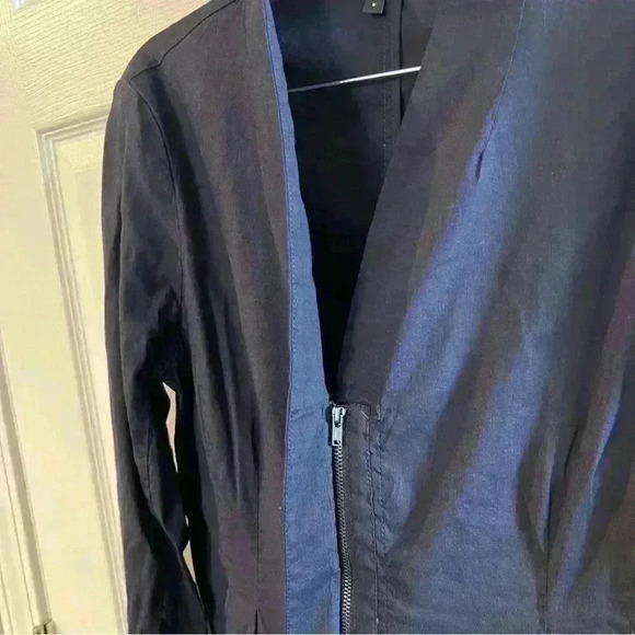Eileen Fisher Linen Blend Zip Up Jacket Navy Blue Size XS EUC - Picture 3 of 7